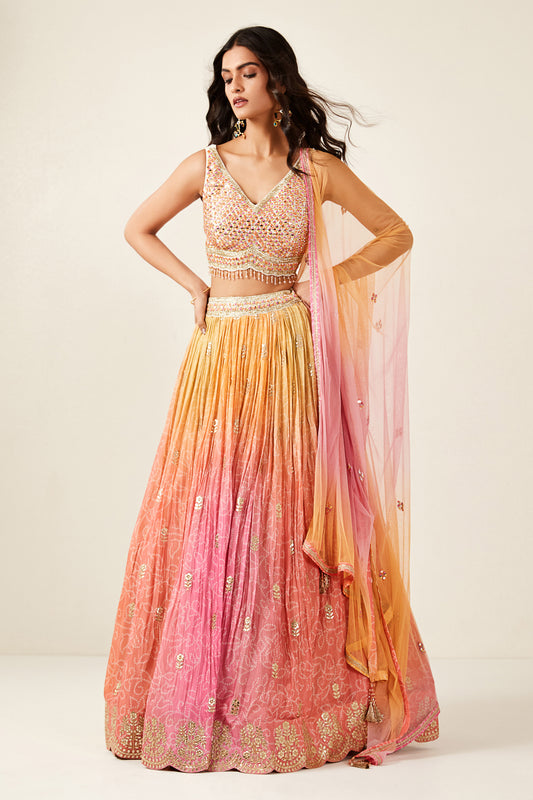 Pink Tie-Dye Lehenga Set-PINK