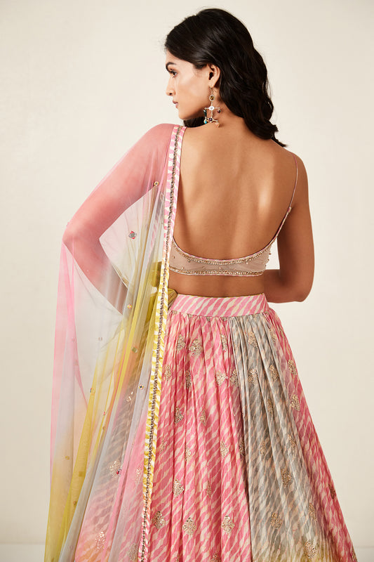 Multicoloured Tie-Dye Lehenga Set