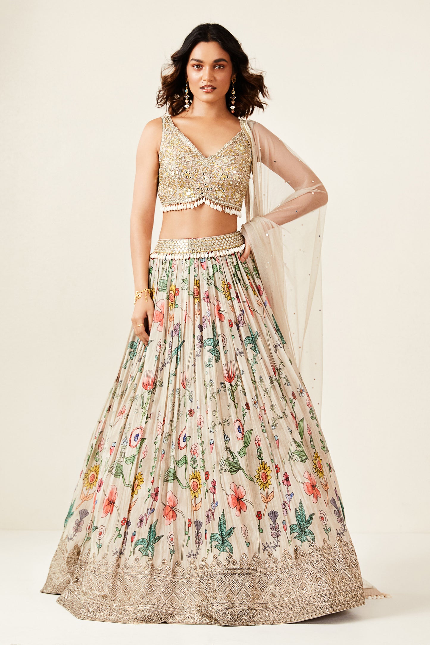 Grey Coin & Shell Detailing Lehenga Set