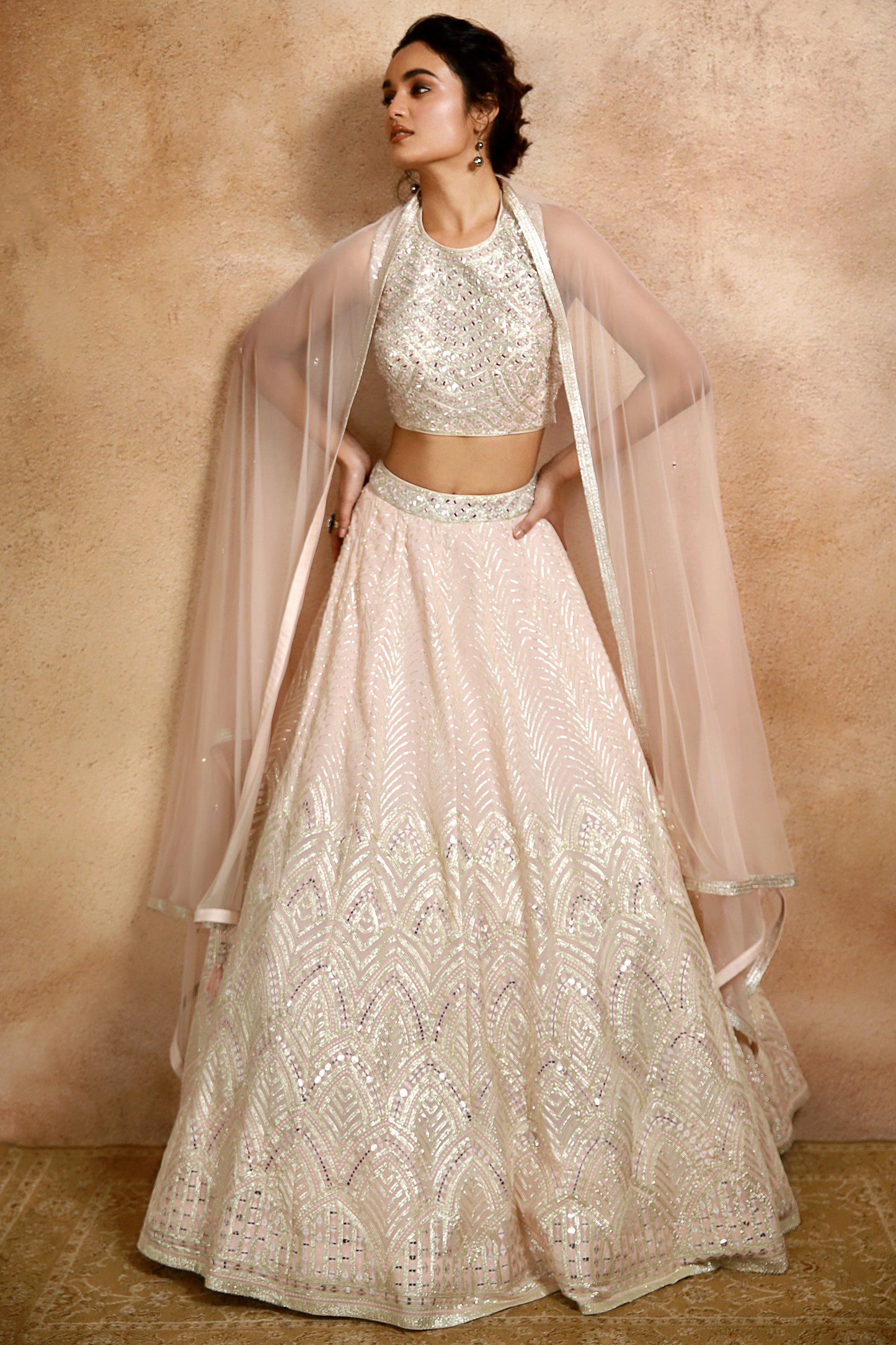 Peach Embroidered Lehenga Set