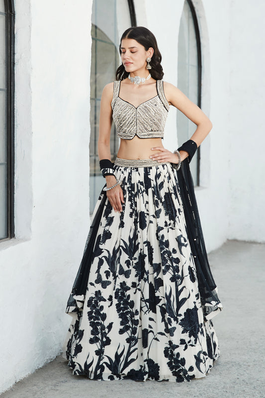 Ivory & Black Lehenga Set