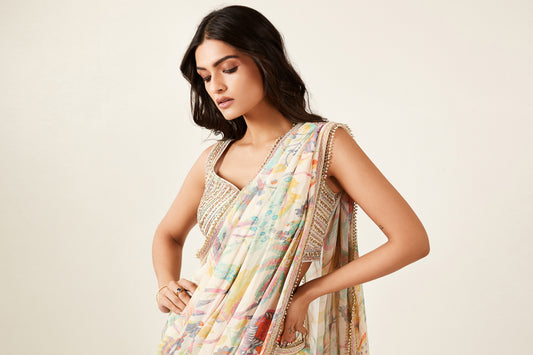 Multicoloured Printed Saree