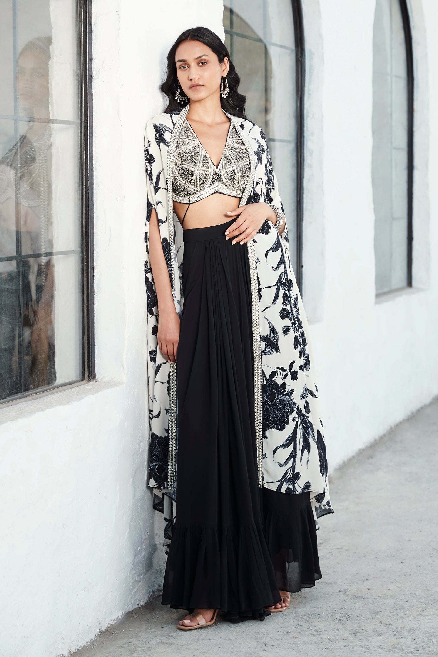 Ivory & Black Sharara Set