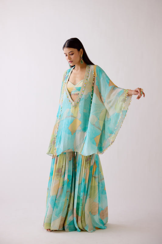 Abstract Aqua Sharara Set