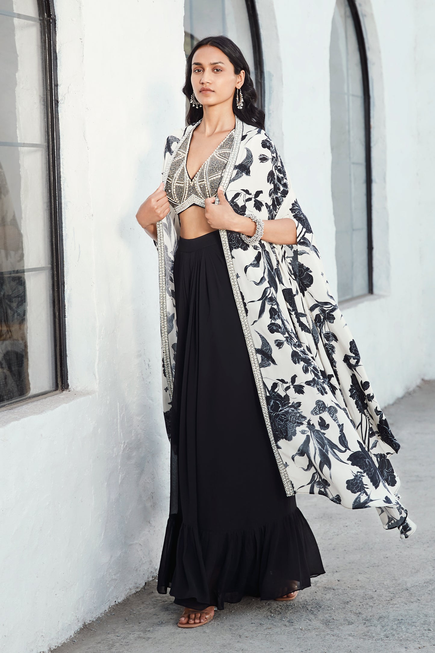 Ivory & Black Sharara Set